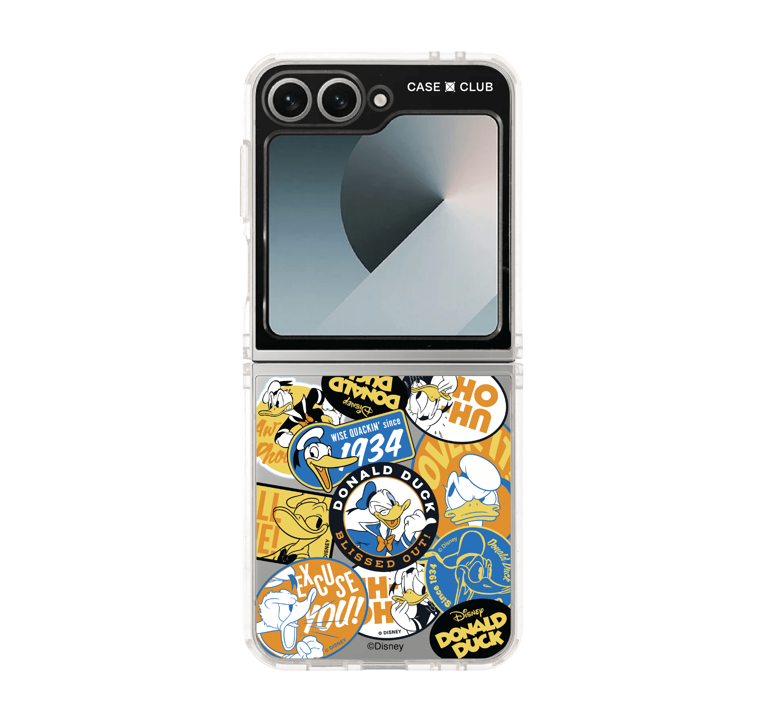 samsung galaxy z flip 6 clear case donald duck badge
