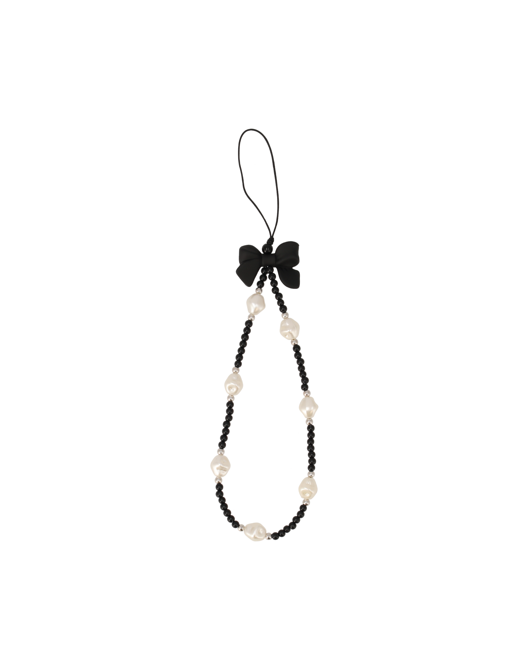 charm white pearl black bow