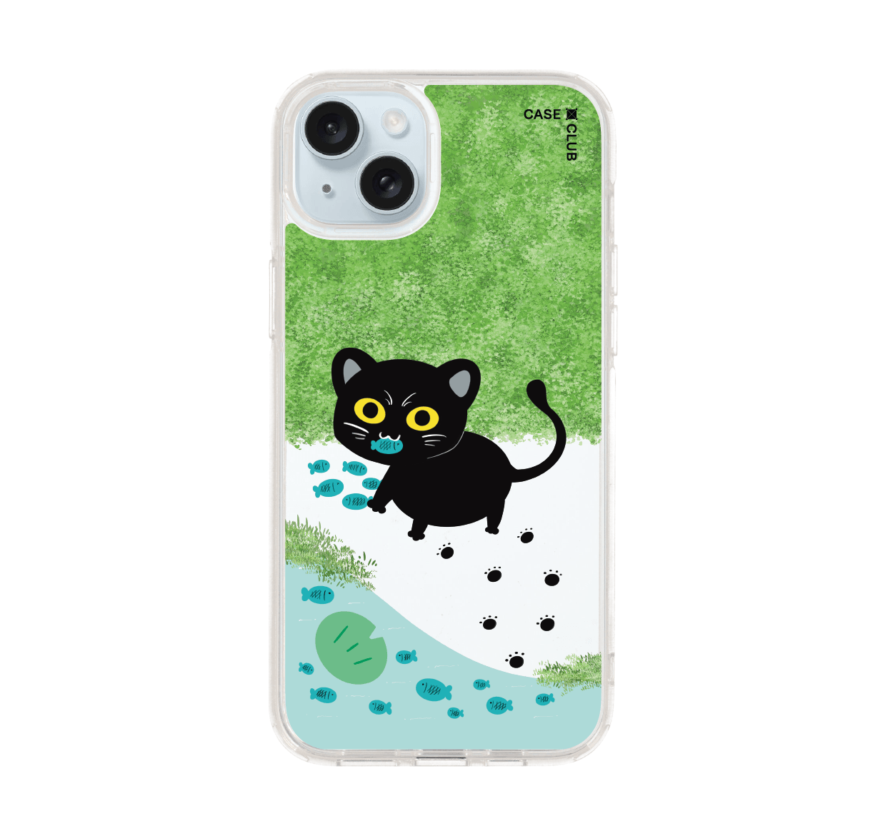 เคสใส iPhone 15 Plus แมวดำจับปลา