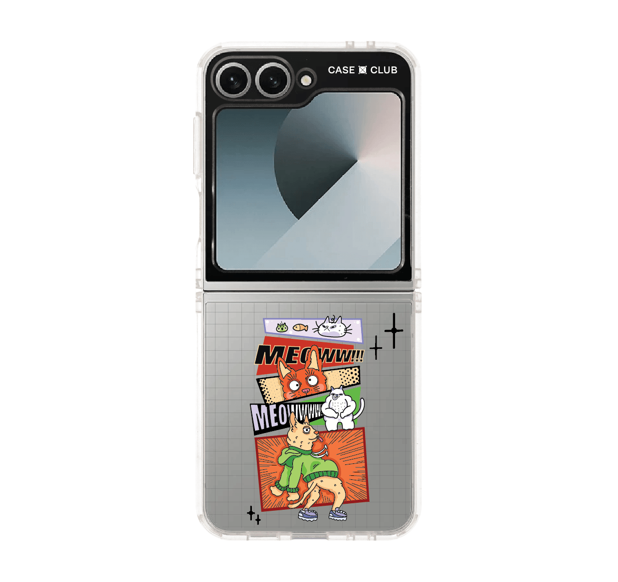 samsung galaxy z flip 6 clear case comic cat