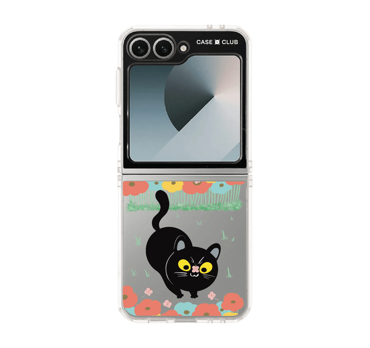 samsung galaxy z flip 6 clear case flower black cat