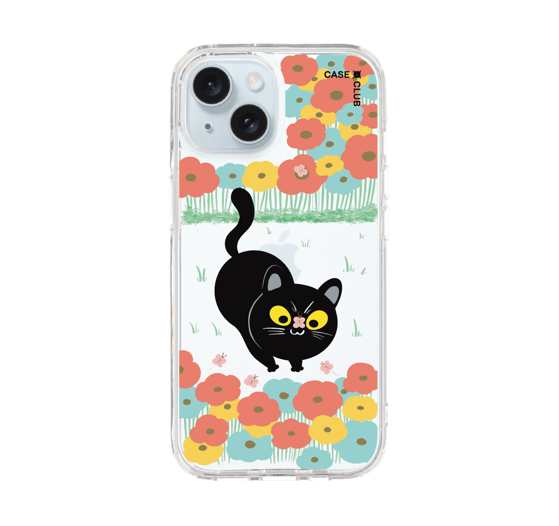 เคสใส iPhone 15 แมวดำดอกไม้