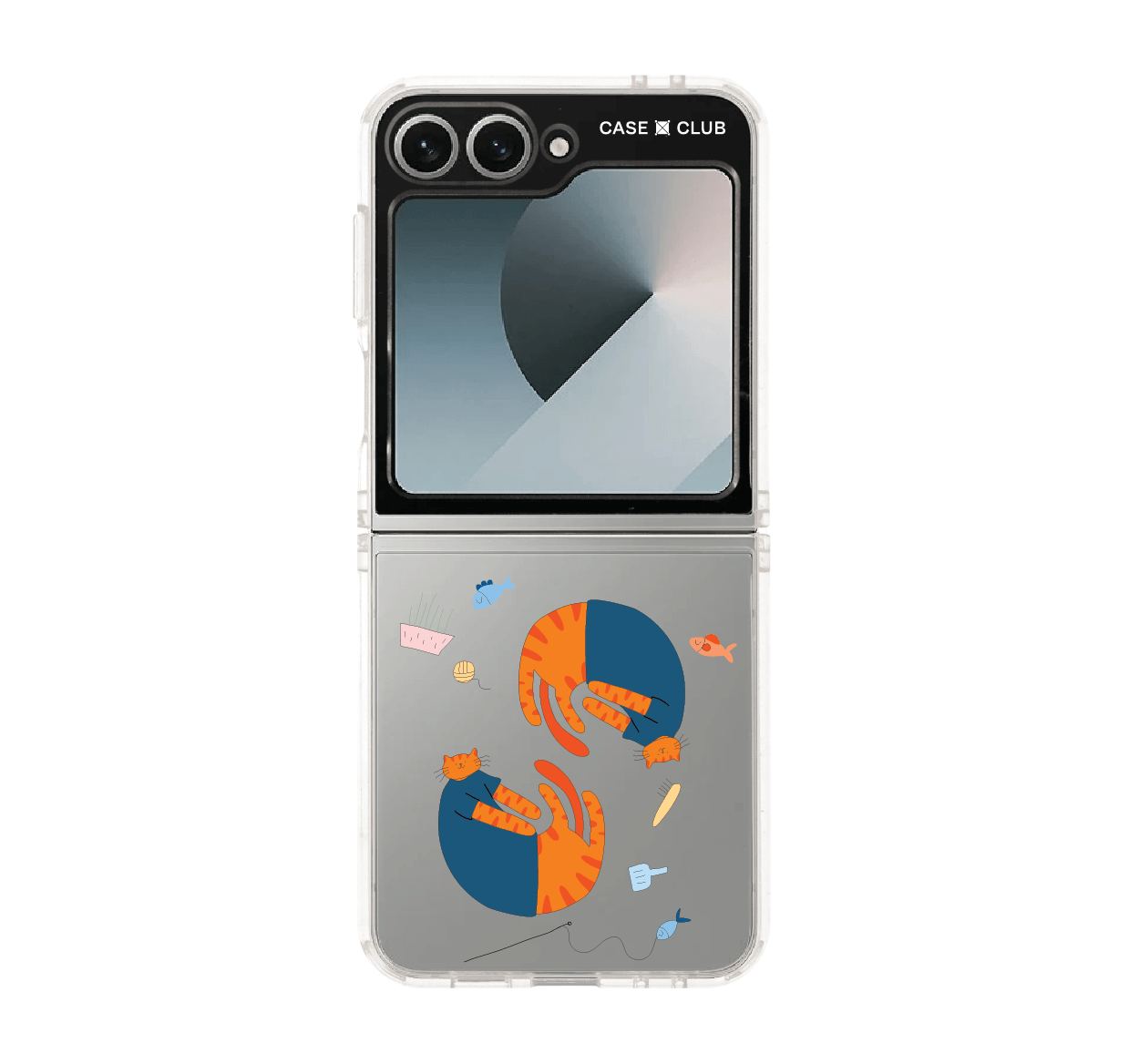samsung galaxy z flip 6 clear case orange cat with blue shirt