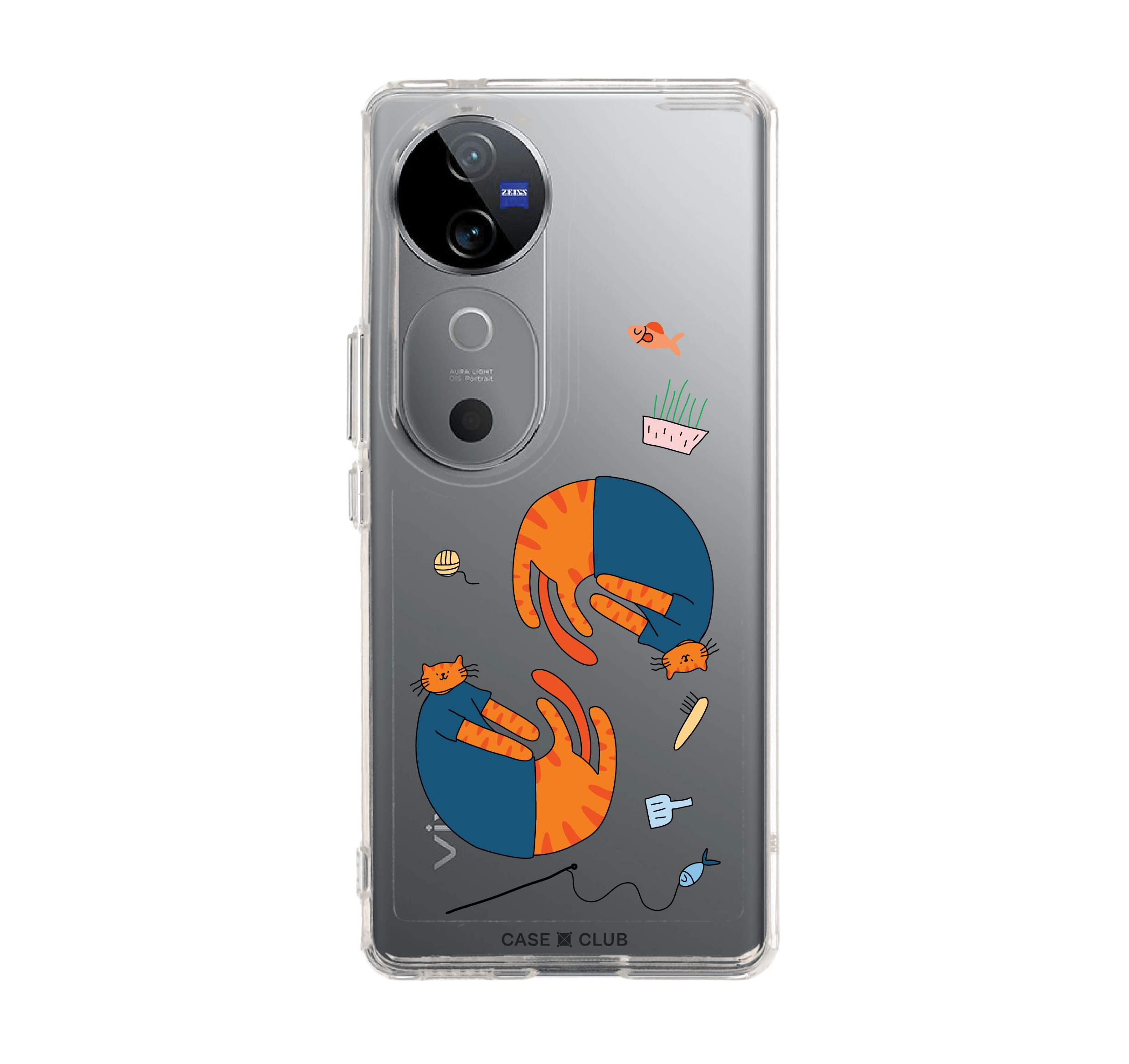 เคสใส vivo v40 5g แมวส้มเสื้อน้ำเงิน