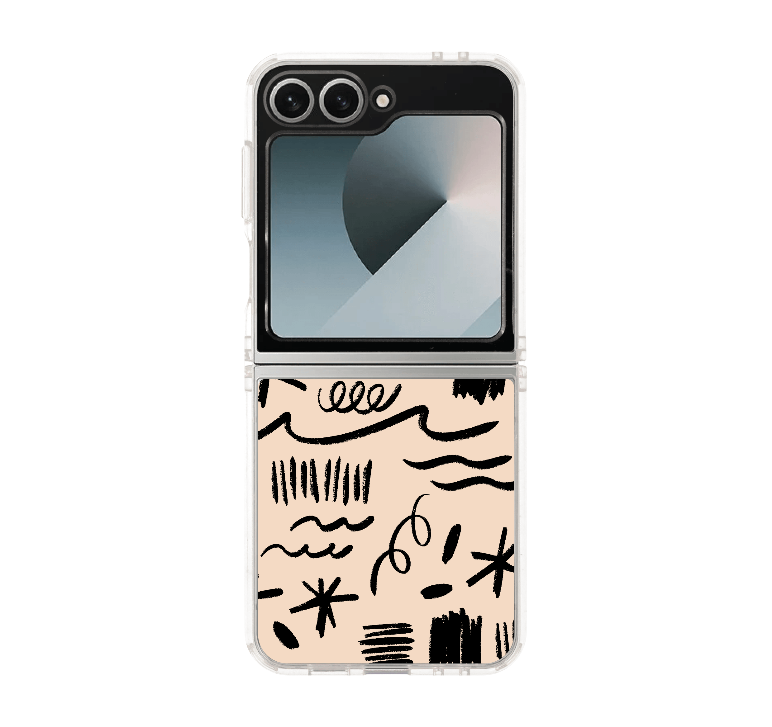 samsung galaxy z flip 6 clear case black & white brush