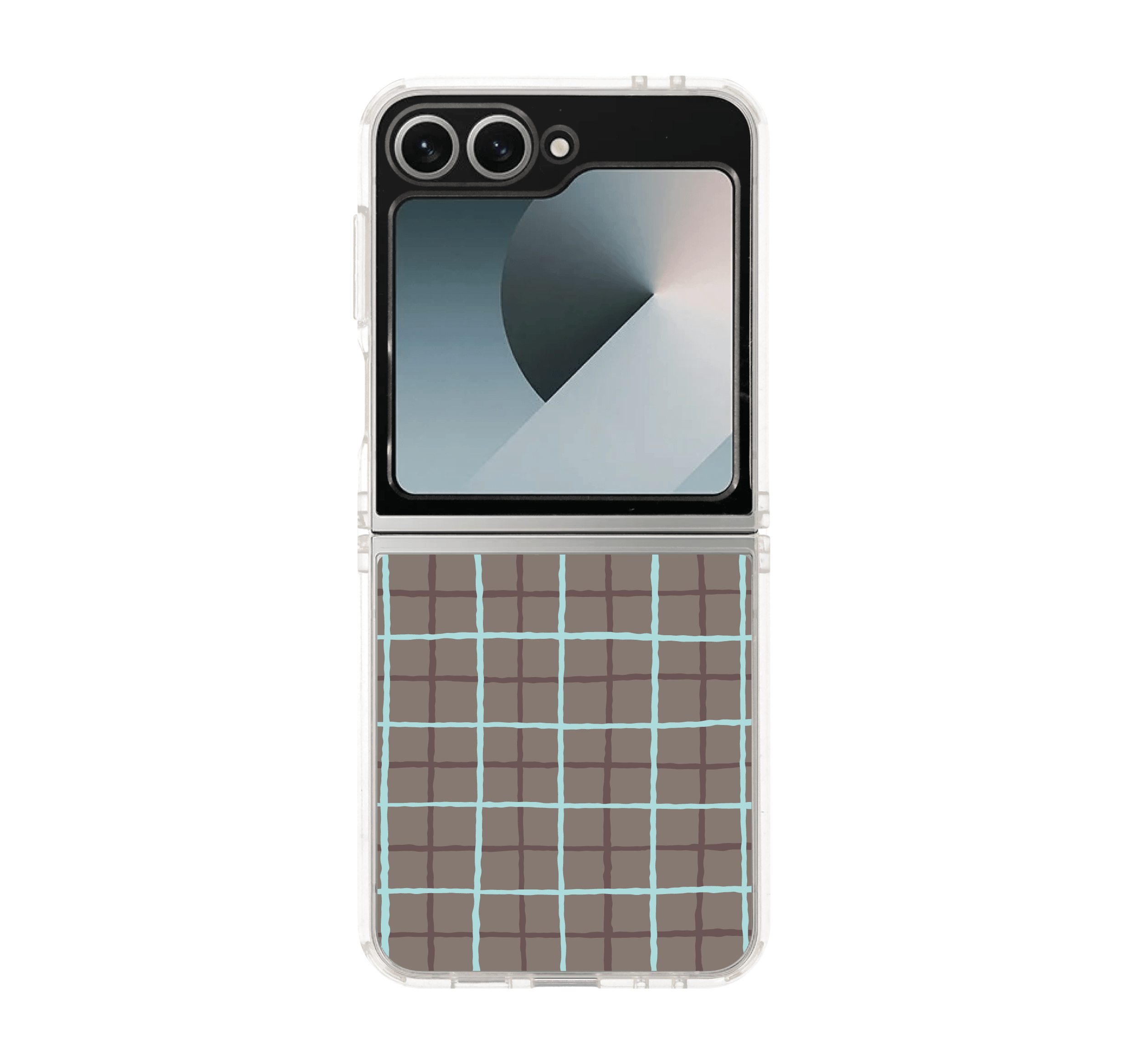 samsung galaxy z flip 6 clear case blue & brown stripes