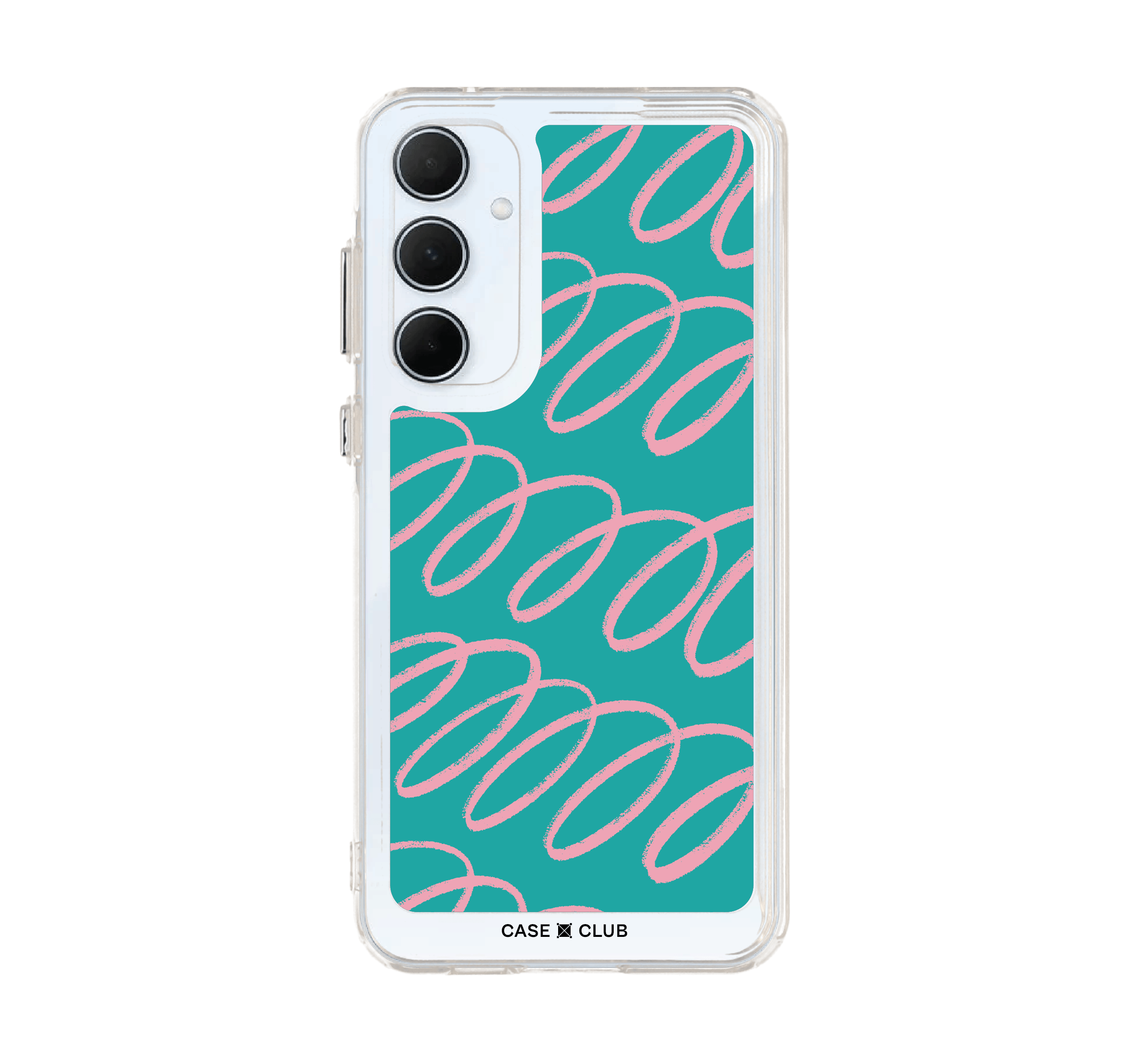 samsung galaxy a55 clear case blue & pink curvy pattern