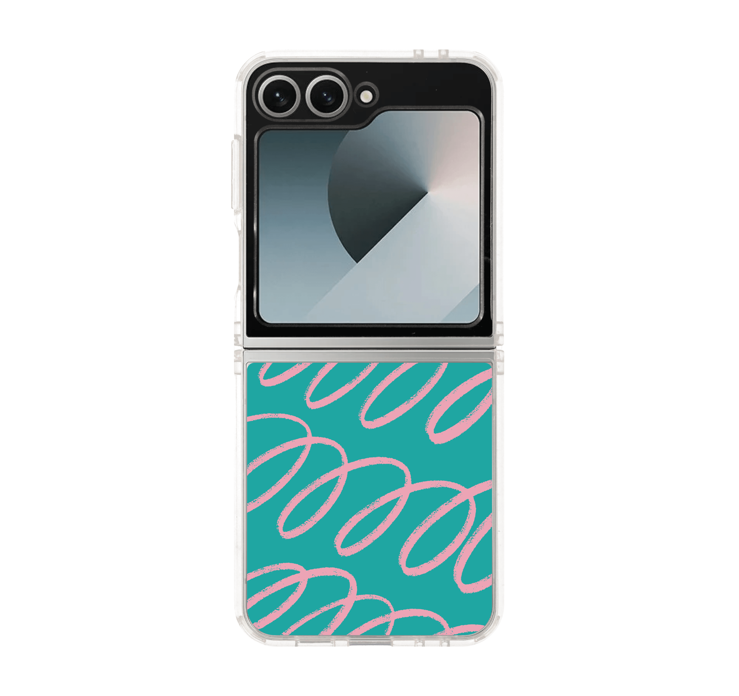 samsung galaxy z flip 6 clear case blue & pink curvy pattern