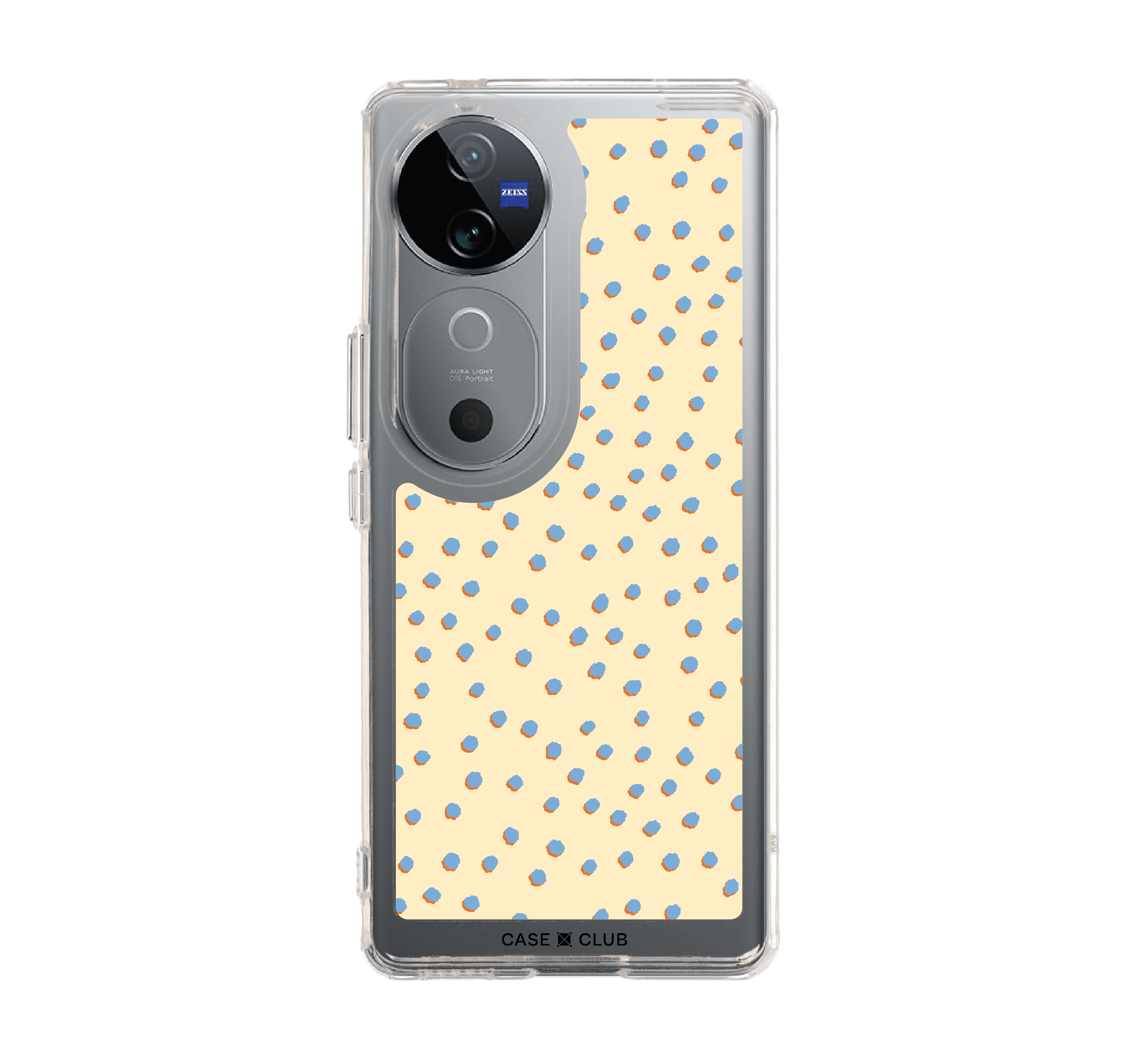 เคสใส vivo v40 5g ลายจุดแปรงสีน้ำเงินและเหลือง