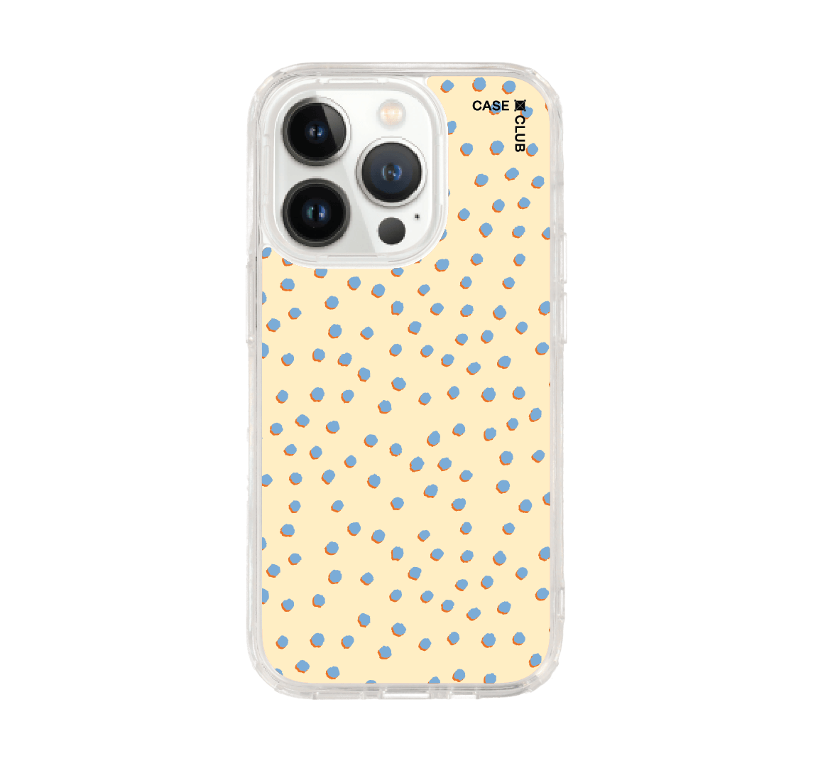 เคสใส iphone 14 pro ลายจุดแปรงสีน้ำเงินและเหลือง