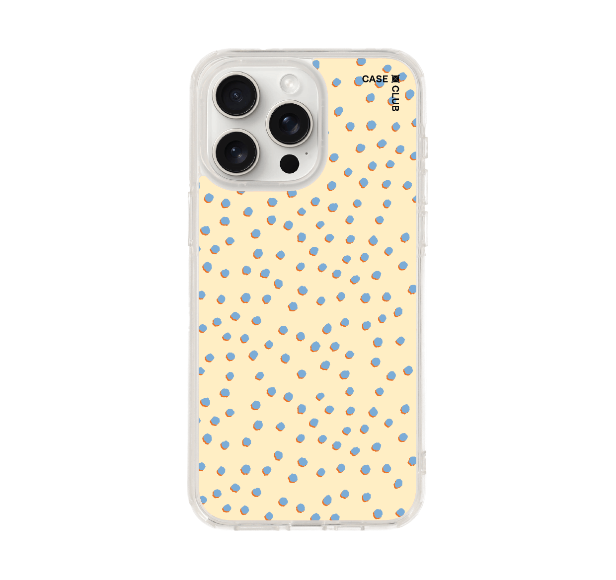 เคสใส iPhone 15 Pro Max ลายจุดแปรงสีน้ำเงินและเหลือง