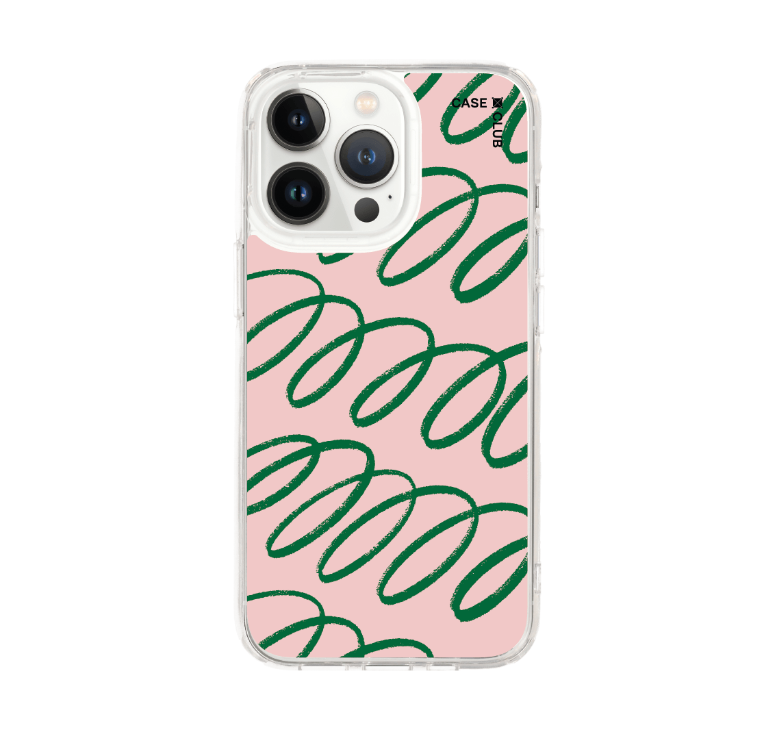 เคสใส iphone 13 pro ลายโค้งชมพูเขียว