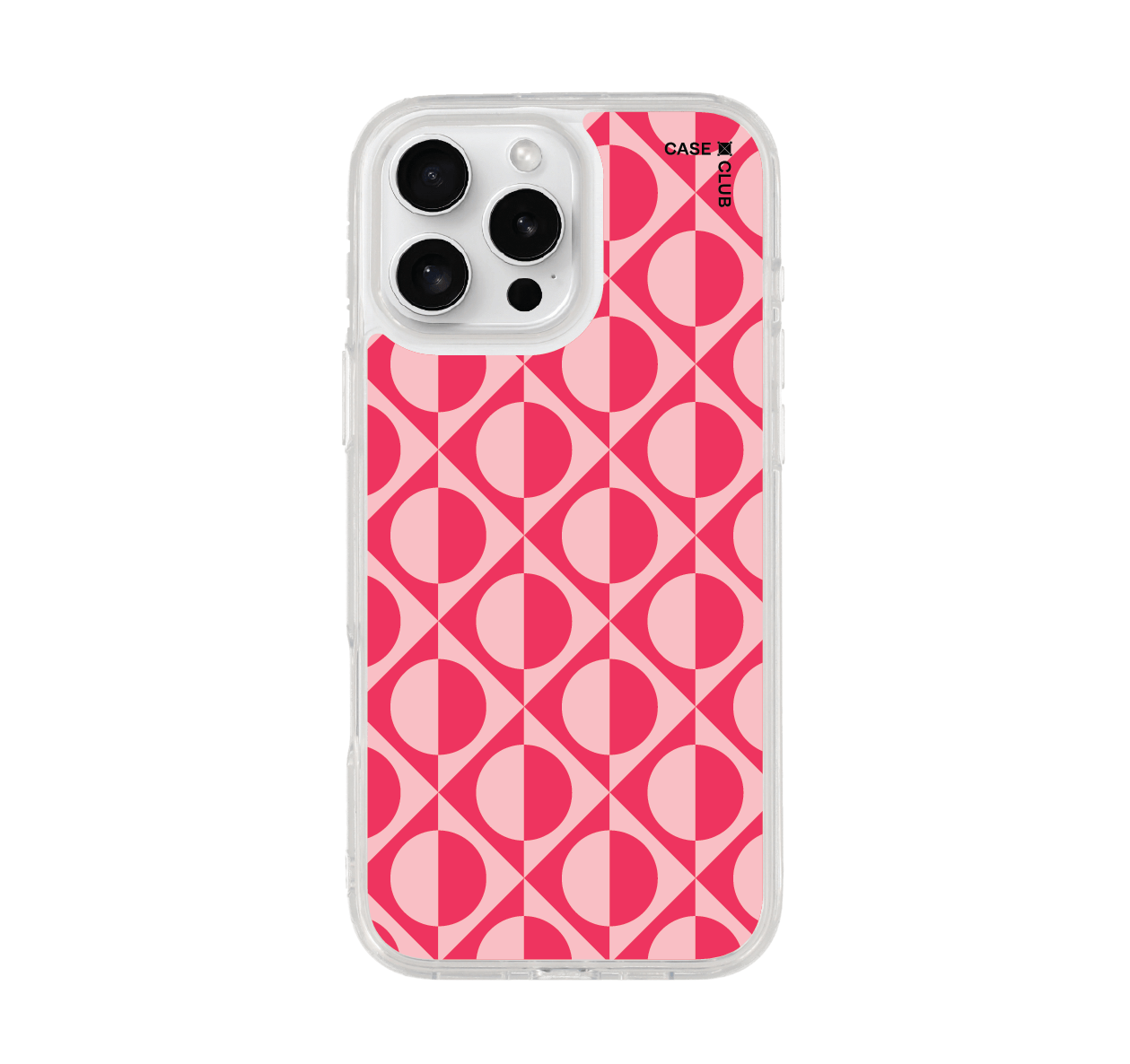 เคสใส iPhone 16 Pro Max เรขาคณิตตัดกันสีแดงและชมพู