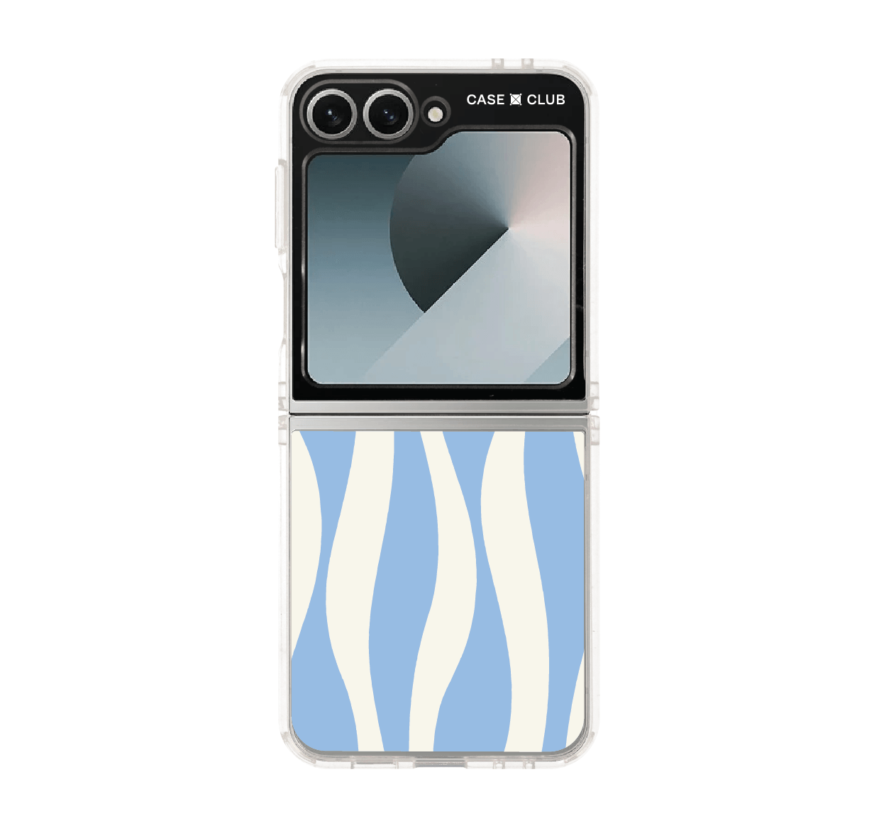 samsung galaxy z flip 6 clear case white & blue wavy pattern