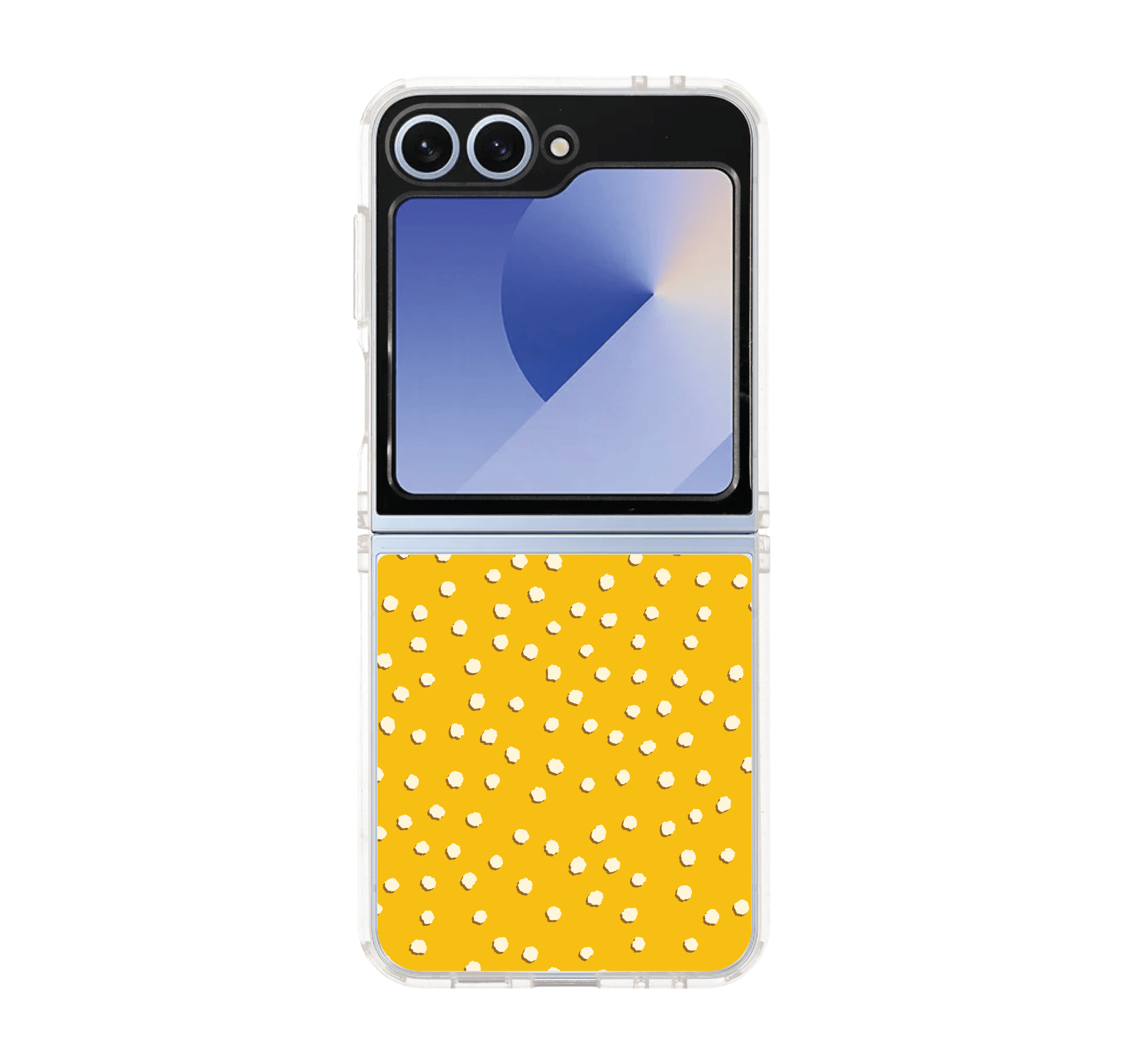 white & yellow brush polka dots