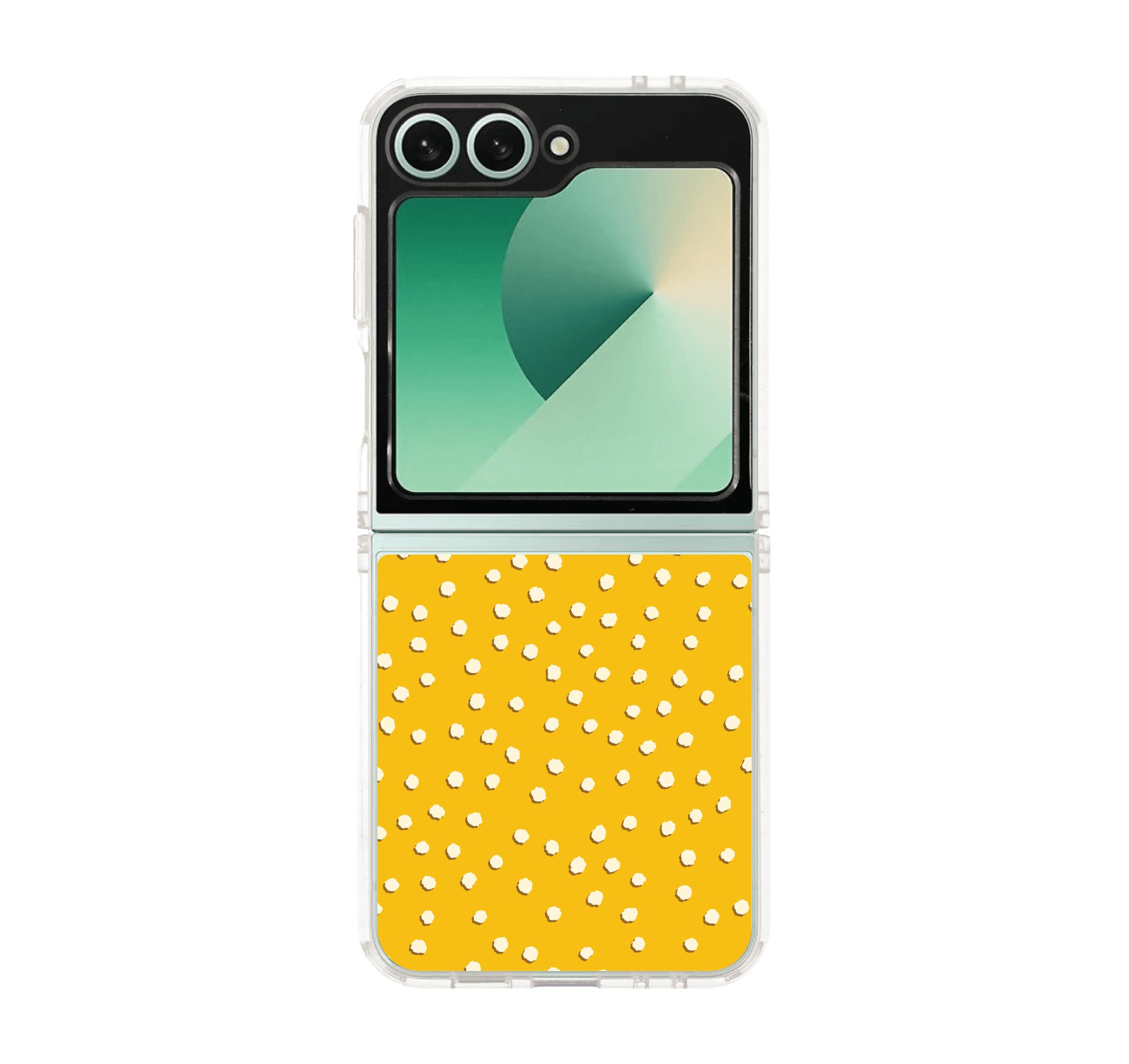 white & yellow brush polka dots