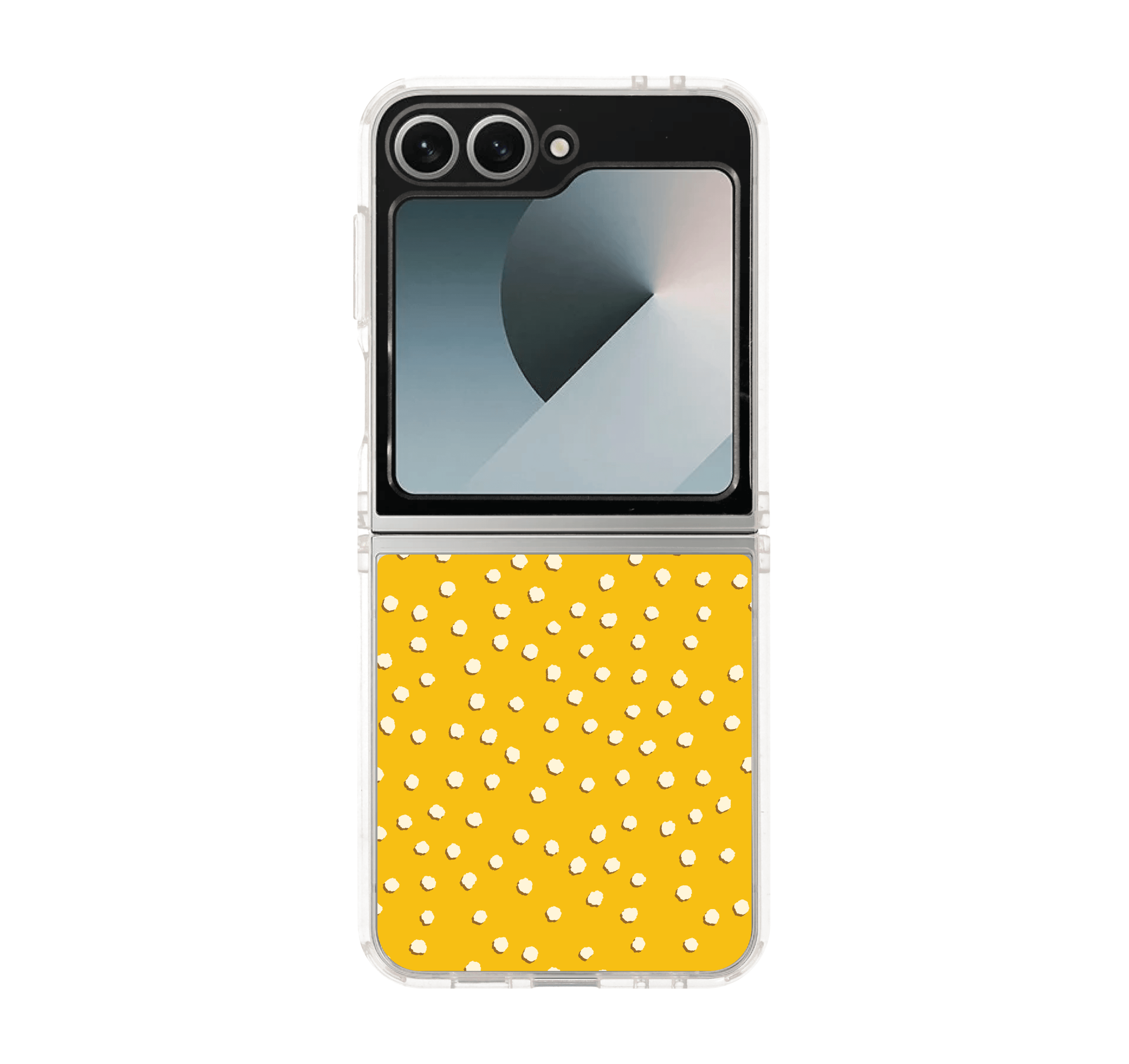 white & yellow brush polka dots