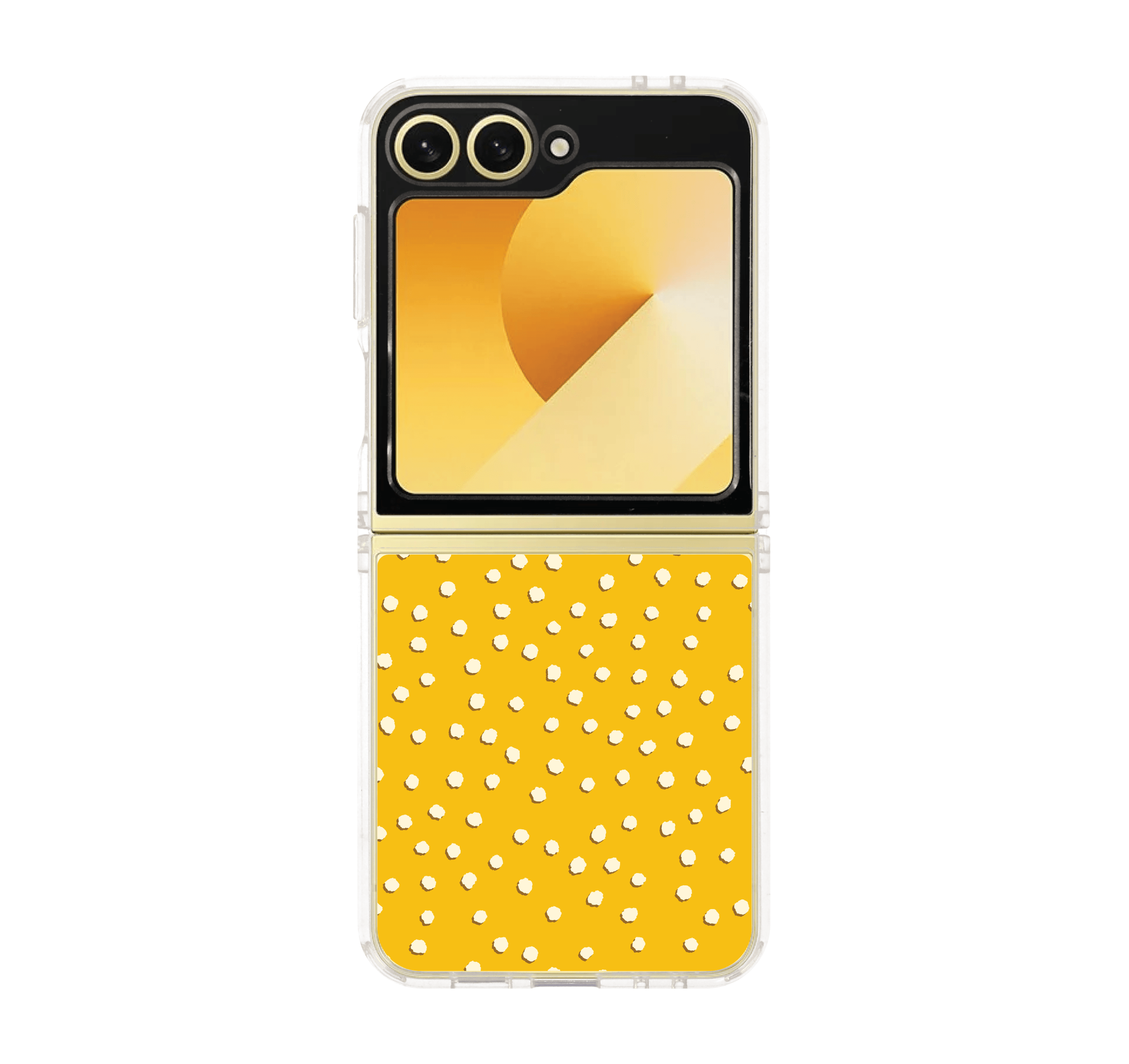 white & yellow brush polka dots
