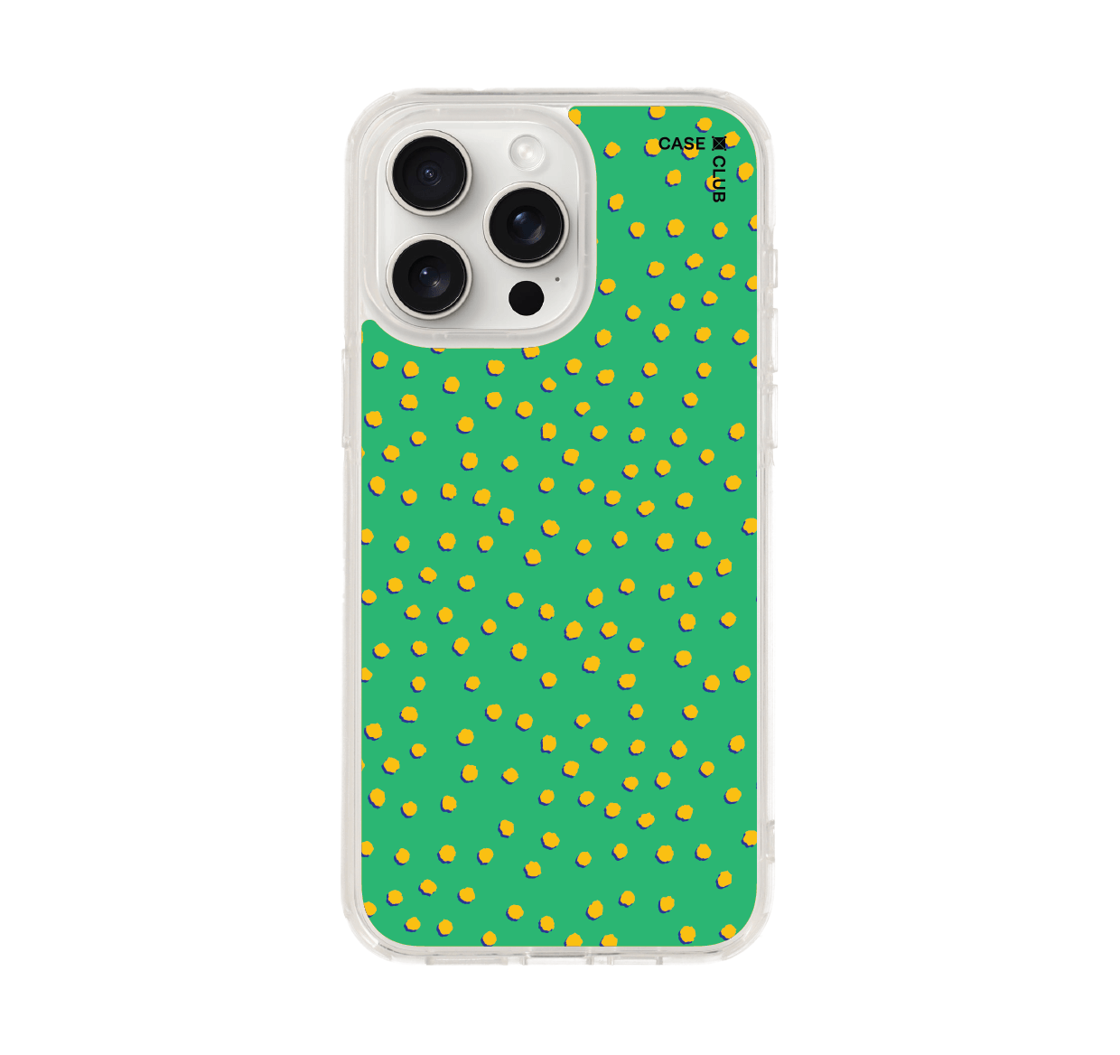 iphone 15 pro max clear case yellow & green brush polka dots