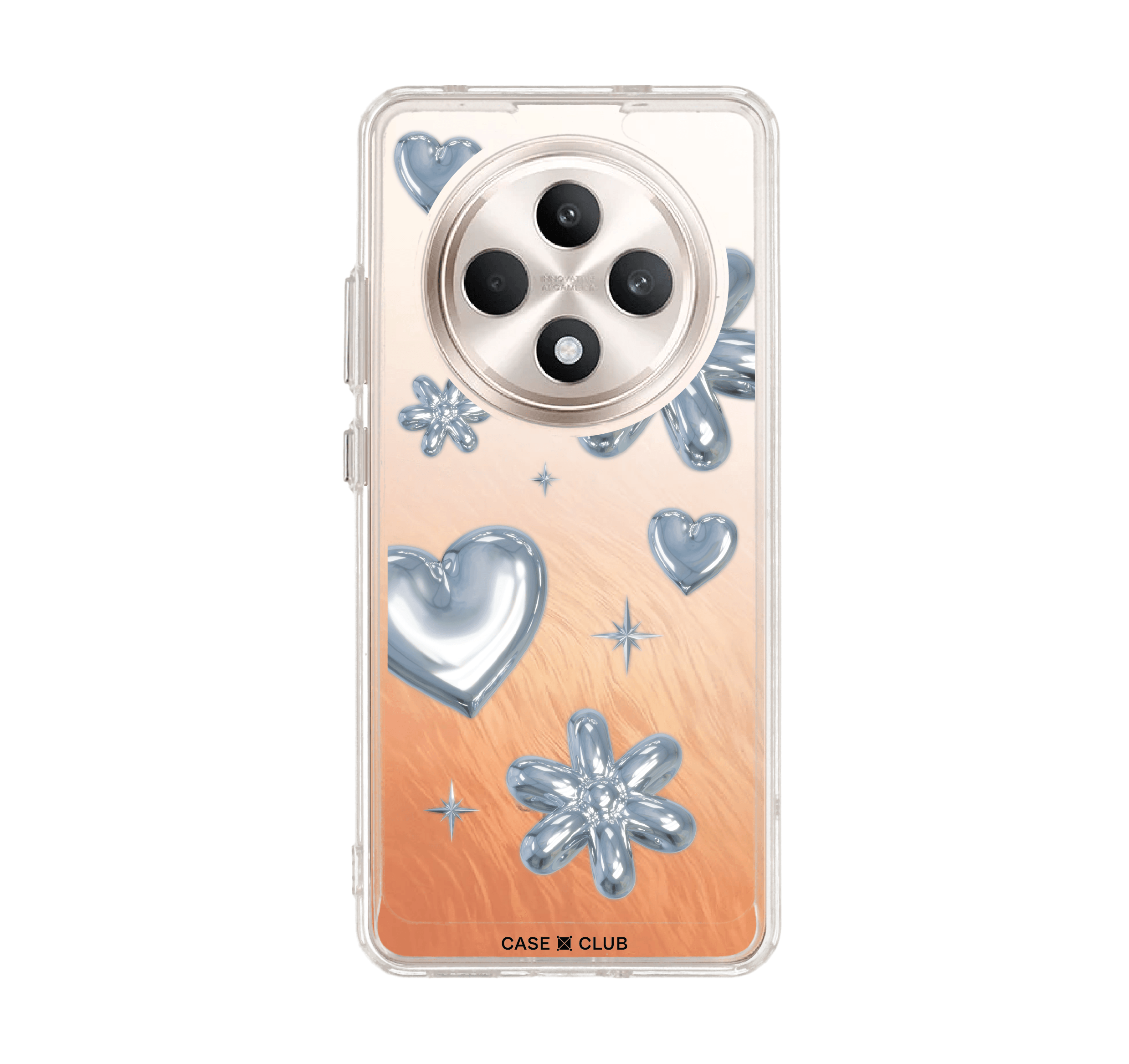 oppo reno 12f clear case flower & heart metallic balloons