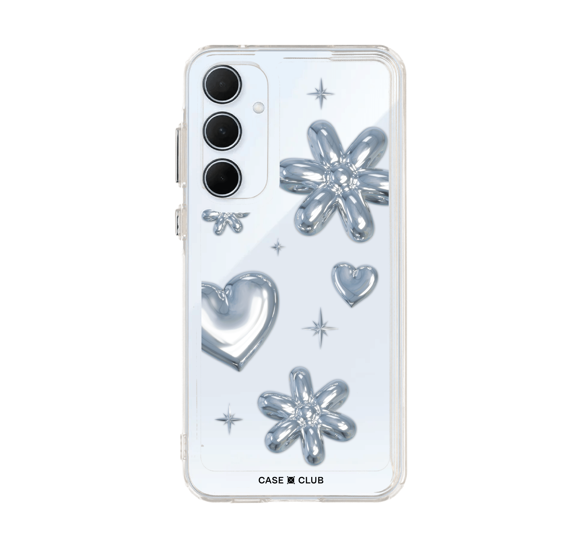samsung galaxy a55 clear case flower & heart metallic balloons