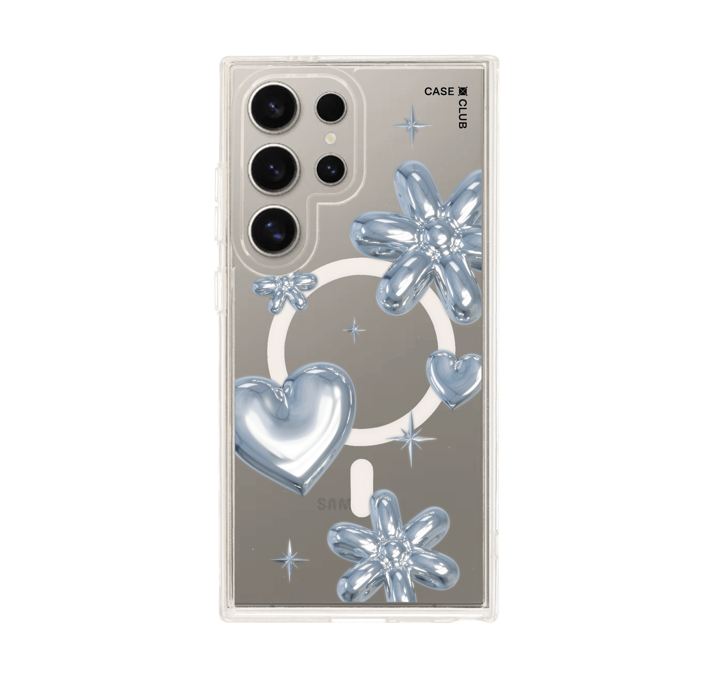 samsung galaxy s24 ultra clear magsafe flower & heart metallic balloons