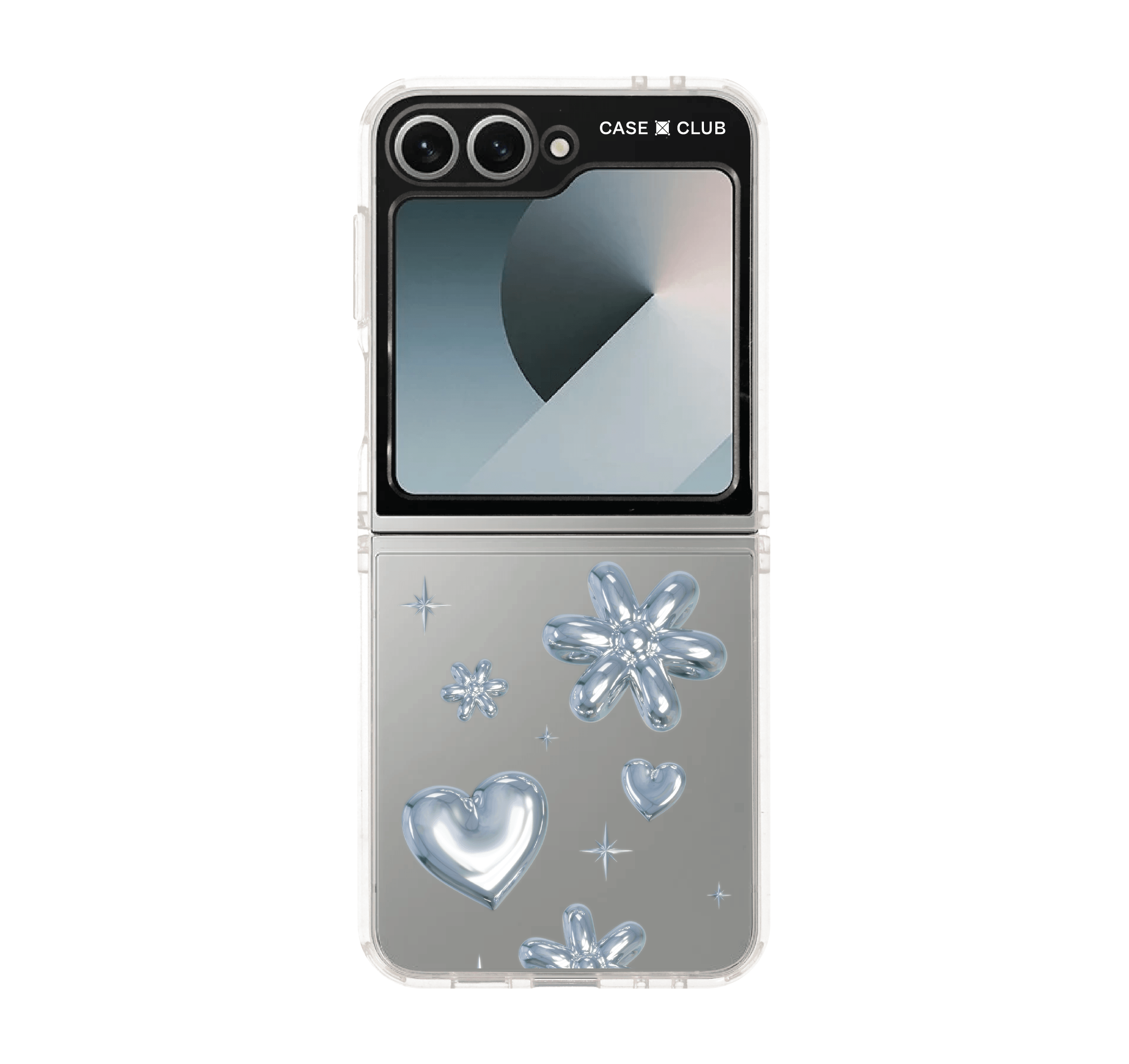 samsung galaxy z flip 6 clear case flower & heart metallic balloons