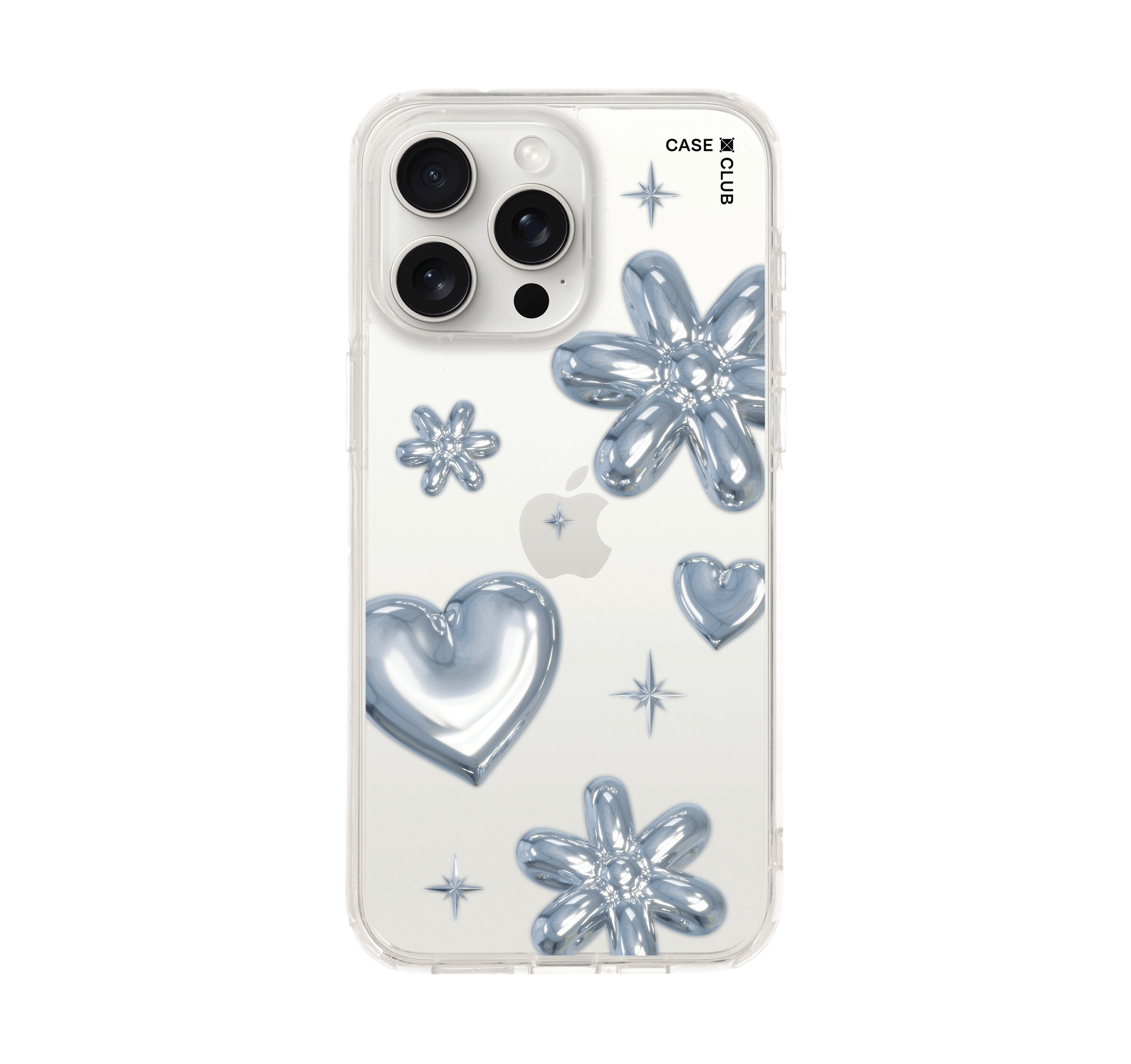 iphone 15 pro max clear case flower & heart metallic balloons