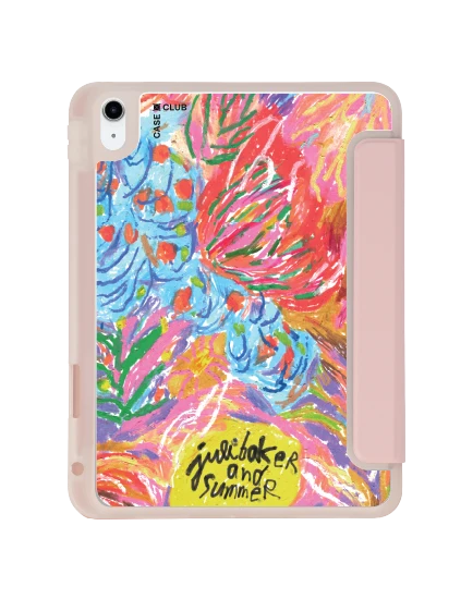 ipad gen 10th/11th 2025 clear pink abstract flower by juli baker
