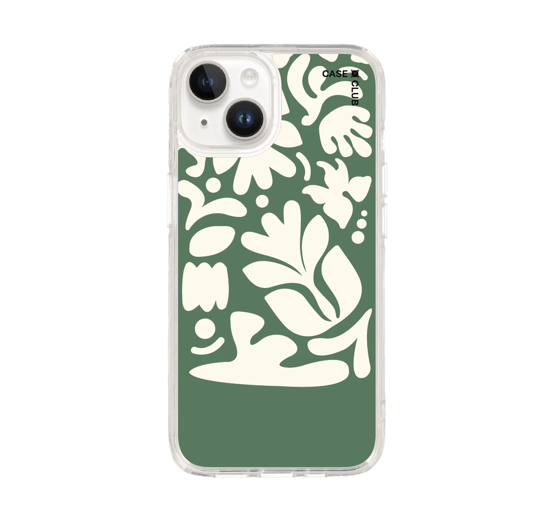 iphone 14 clear case abstract green flower pattern