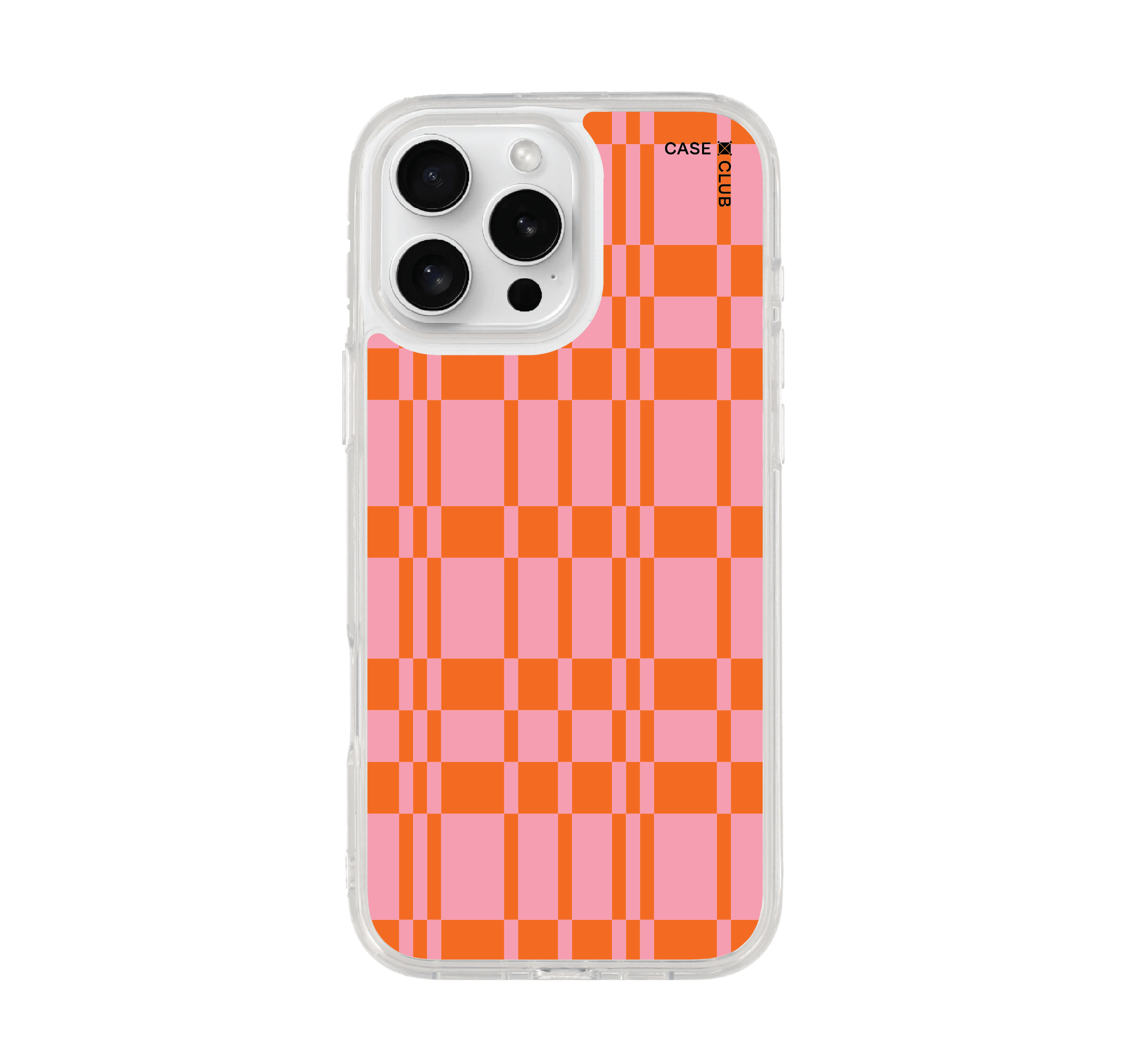 เคสใส iphone 16 pro max กริดชมพูส้ม