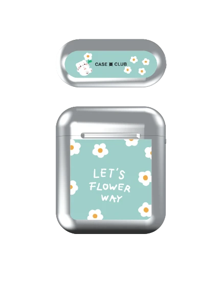 airpods (1/2 gen) silver case bearplease daisy
