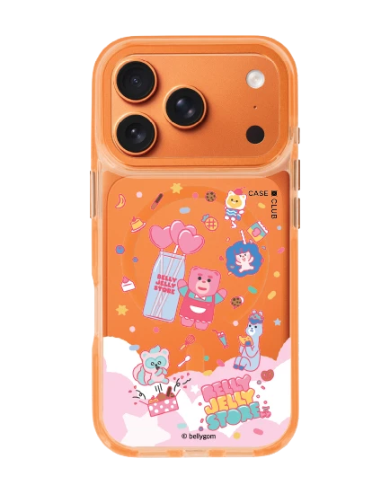 เคสใสสีส้ม iphone 17 pro magsafe น้องหมี bellygom ในดินแดนขนมหวาน