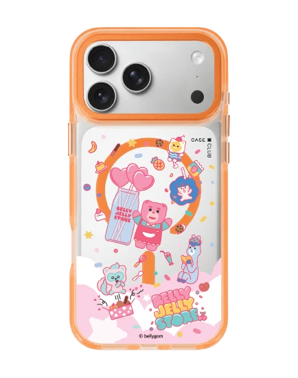 เคสใสสีส้ม iphone 17 pro max magsafe น้องหมี bellygom ในดินแดนขนมหวาน