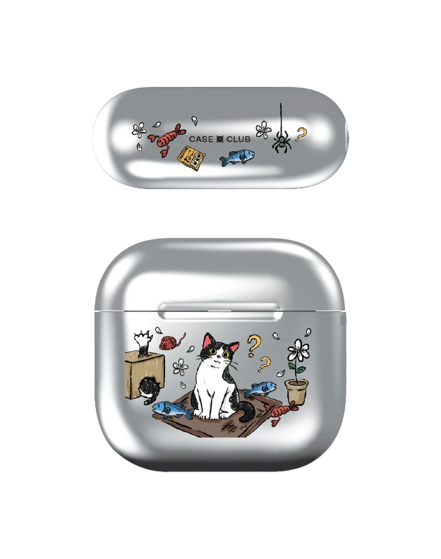 เคสสีเงิน airpods 4 แมวเหมียว 2 สี