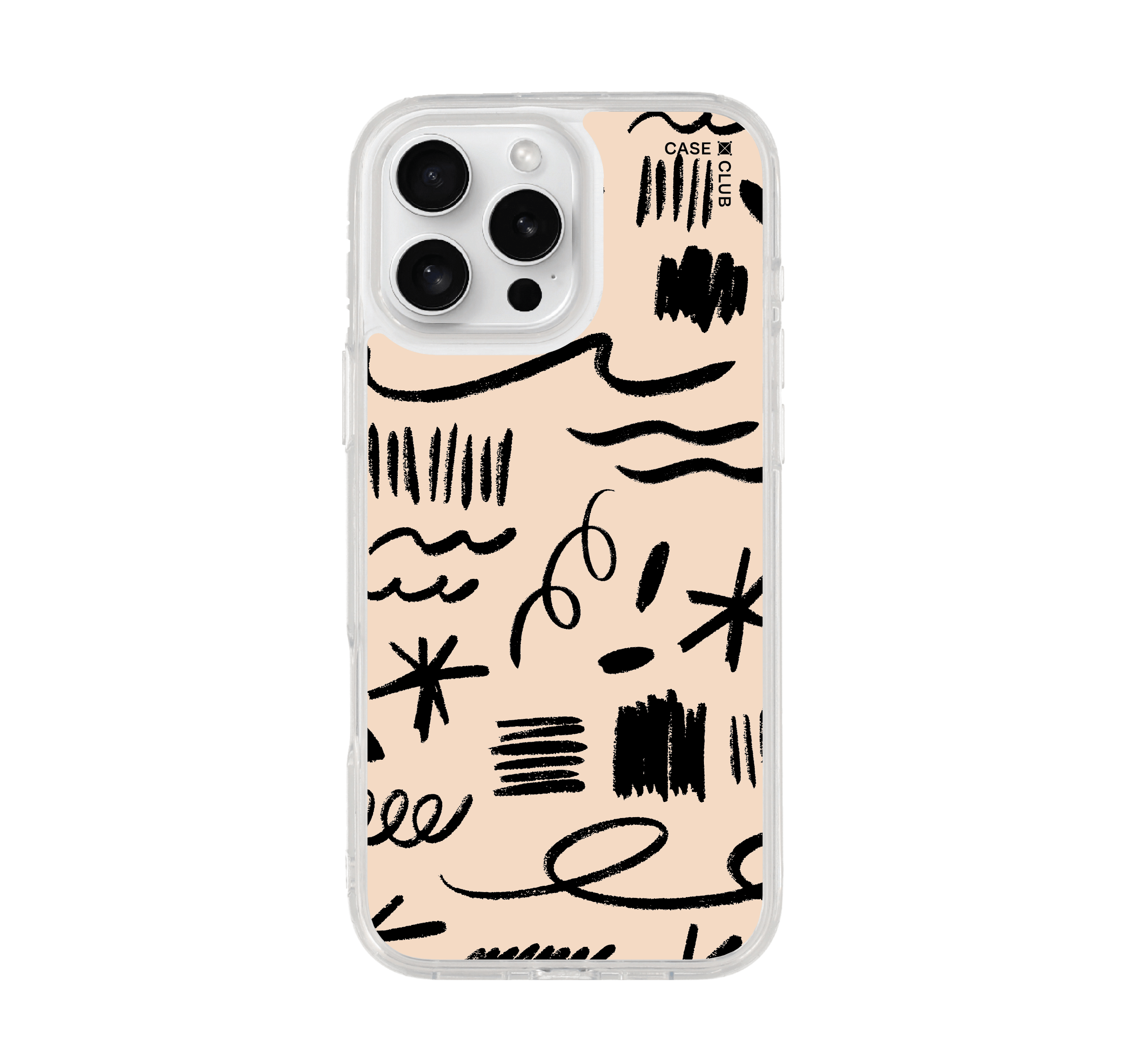 iphone 16 pro max clear case black & white brush