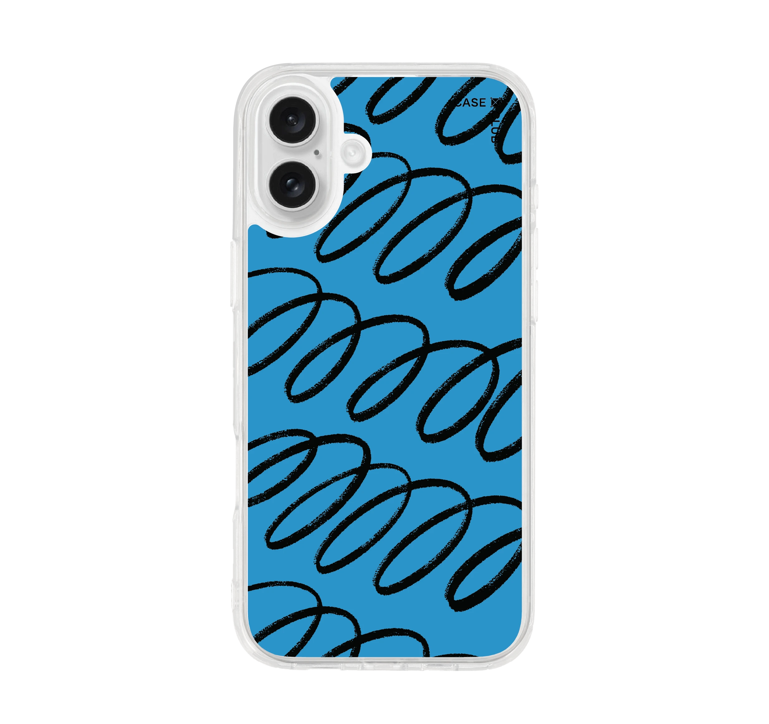 เคสใส iphone 16 plus ลวดลายเส้นโค้งสีฟ้าดำ