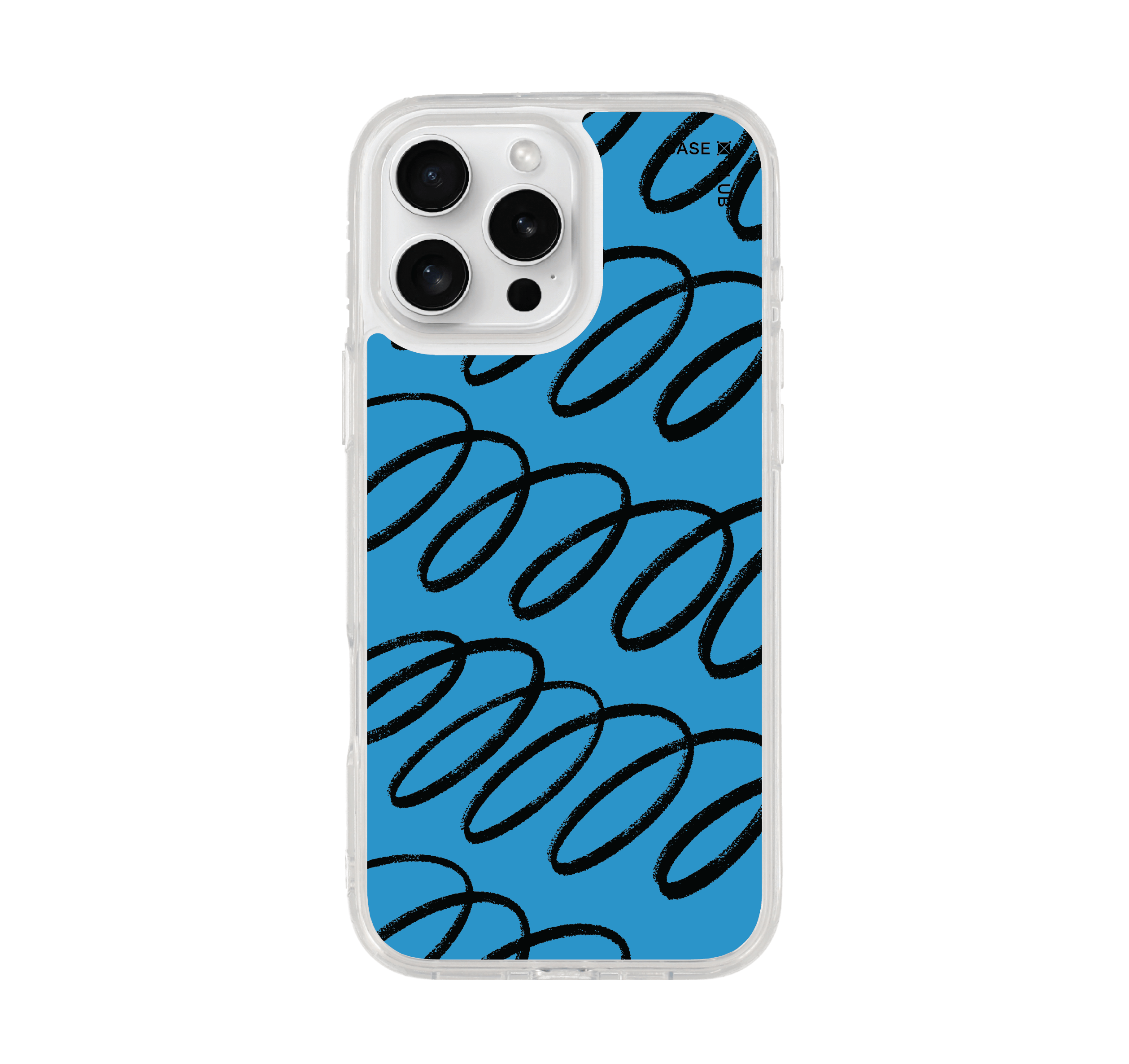 iphone 16 pro max clear case blue & black curvy pattern