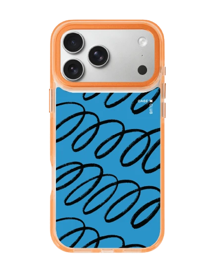 iphone 17 pro max clear orange magsafe blue & black curvy pattern