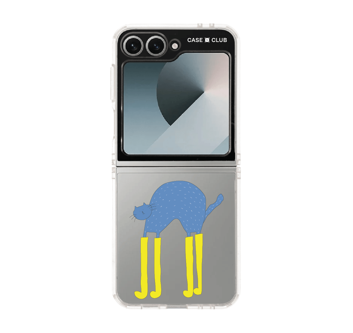 samsung galaxy z flip 6 clear case blue cat with yellow boots