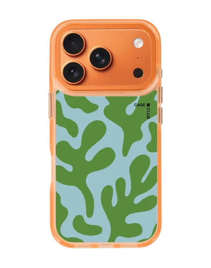 iphone 17 pro clear orange magsafe blue & green abstract freeform pattern