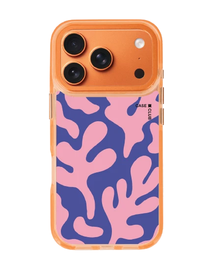 iphone 17 pro clear orange magsafe blue & pink abstract freeform pattern