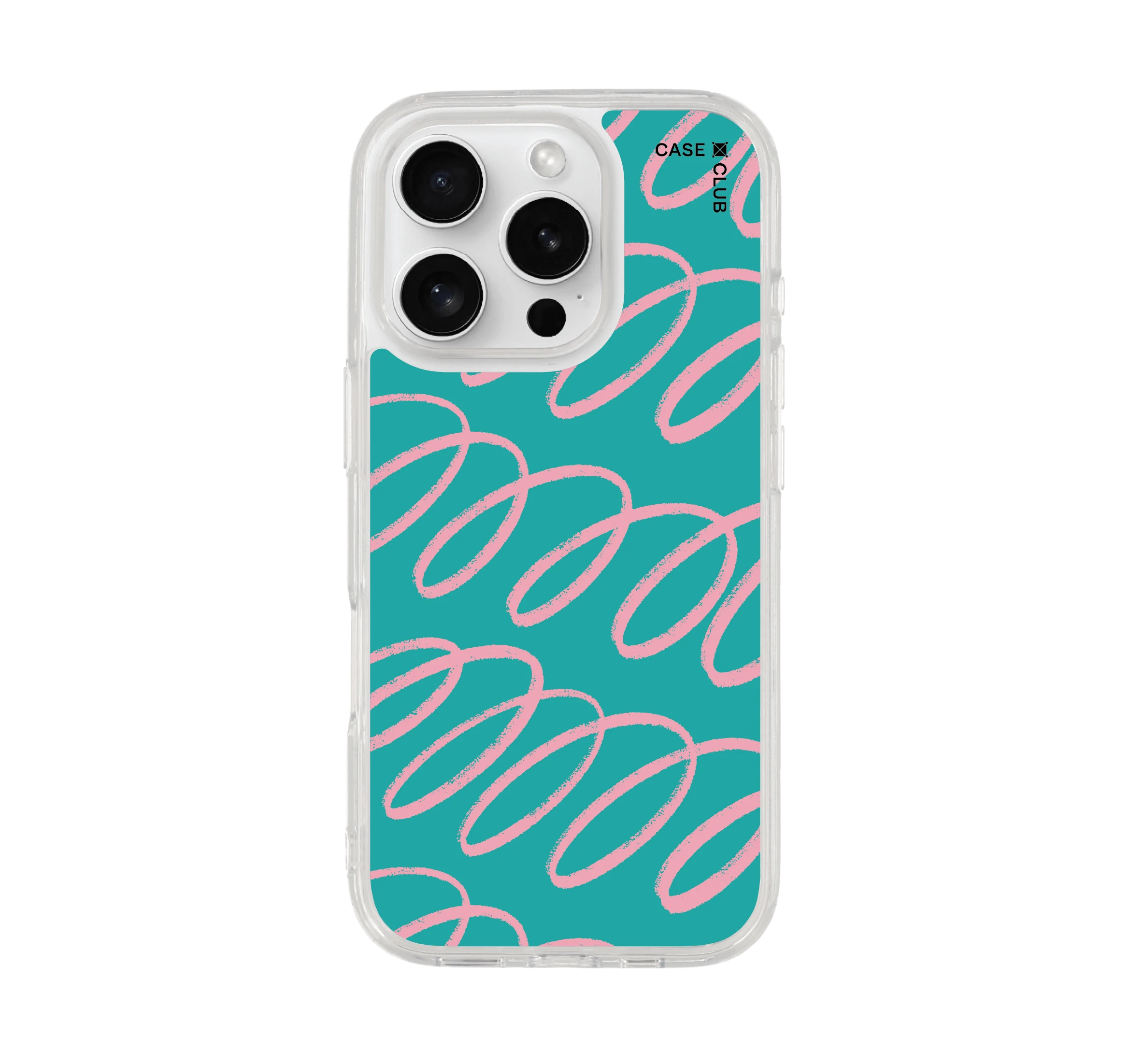 เคสใส iphone 16 pro เส้นโค้งสีชมพูฟ้า