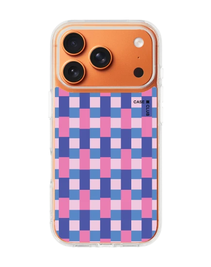 เคสใส iphone 17 pro magsafe กริด ตารางสีชมพูฟ้า