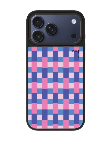 เคสกระจก iphone 17 pro max matte magsafe กริด ตารางสีชมพูฟ้า