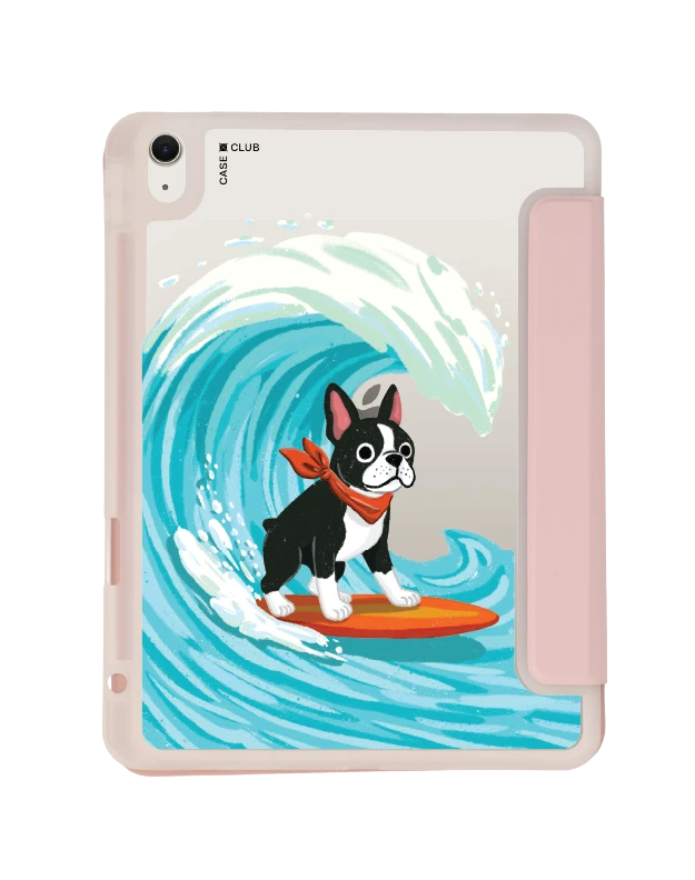 เคสใส ipad air4/5/6/7 11" 2025 (m2/m3) สีชมพู บอสตันเทอร์เรียร์โต้คลื่น