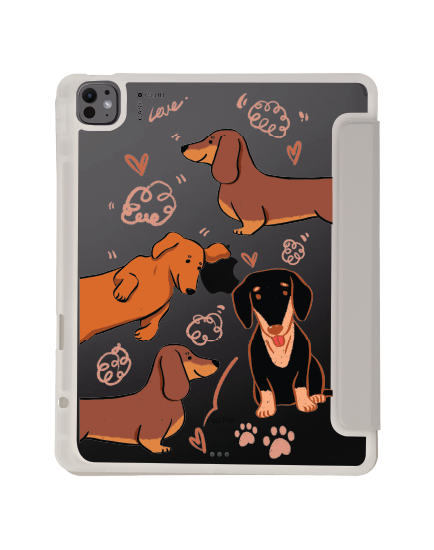 iPad Air6/7 13" 2025 (M2/M3) Clear Grey Brown Dachshund Pattern