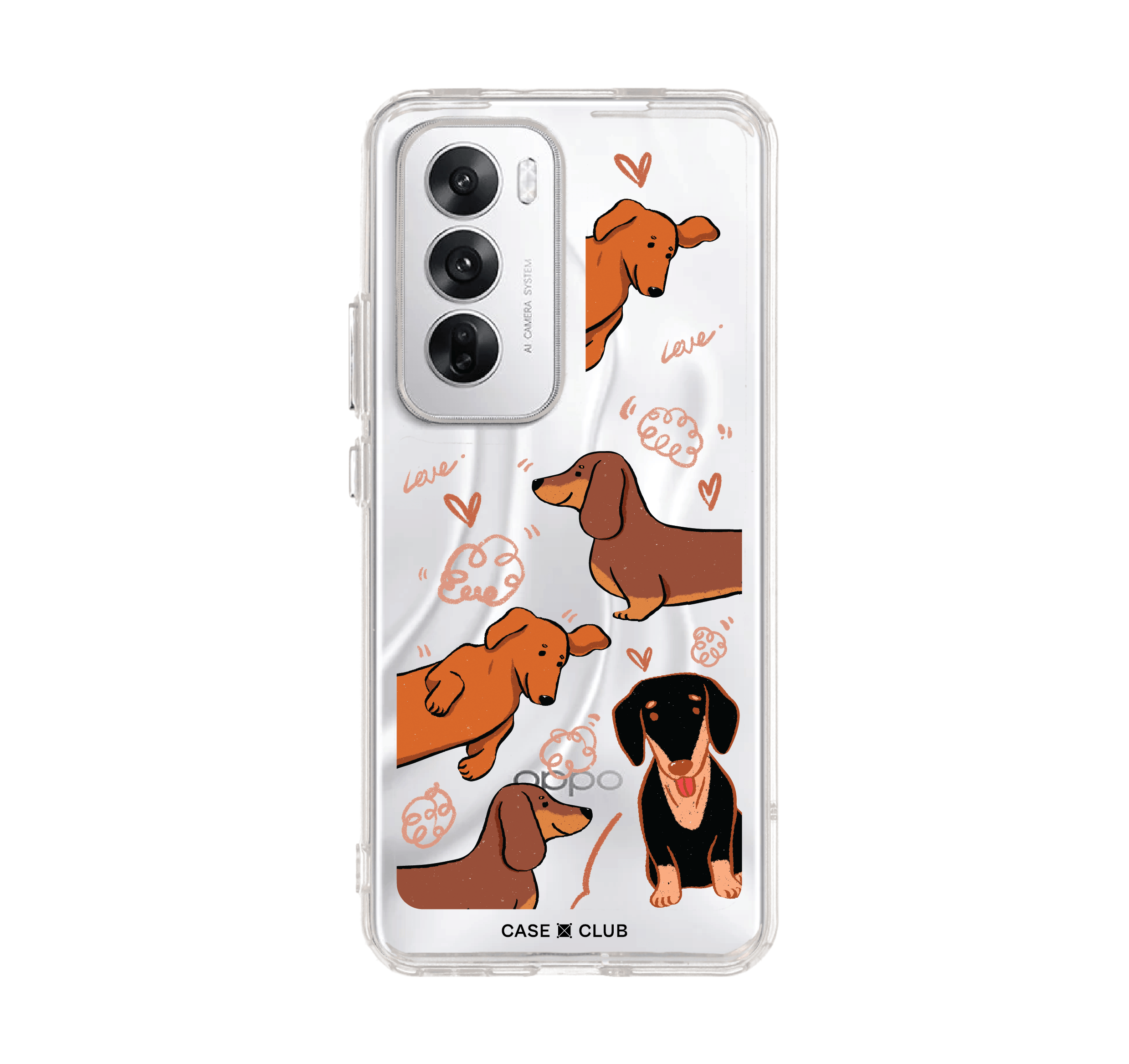 Oppo Reno 12 Clear Case Brown Dachshund Pattern