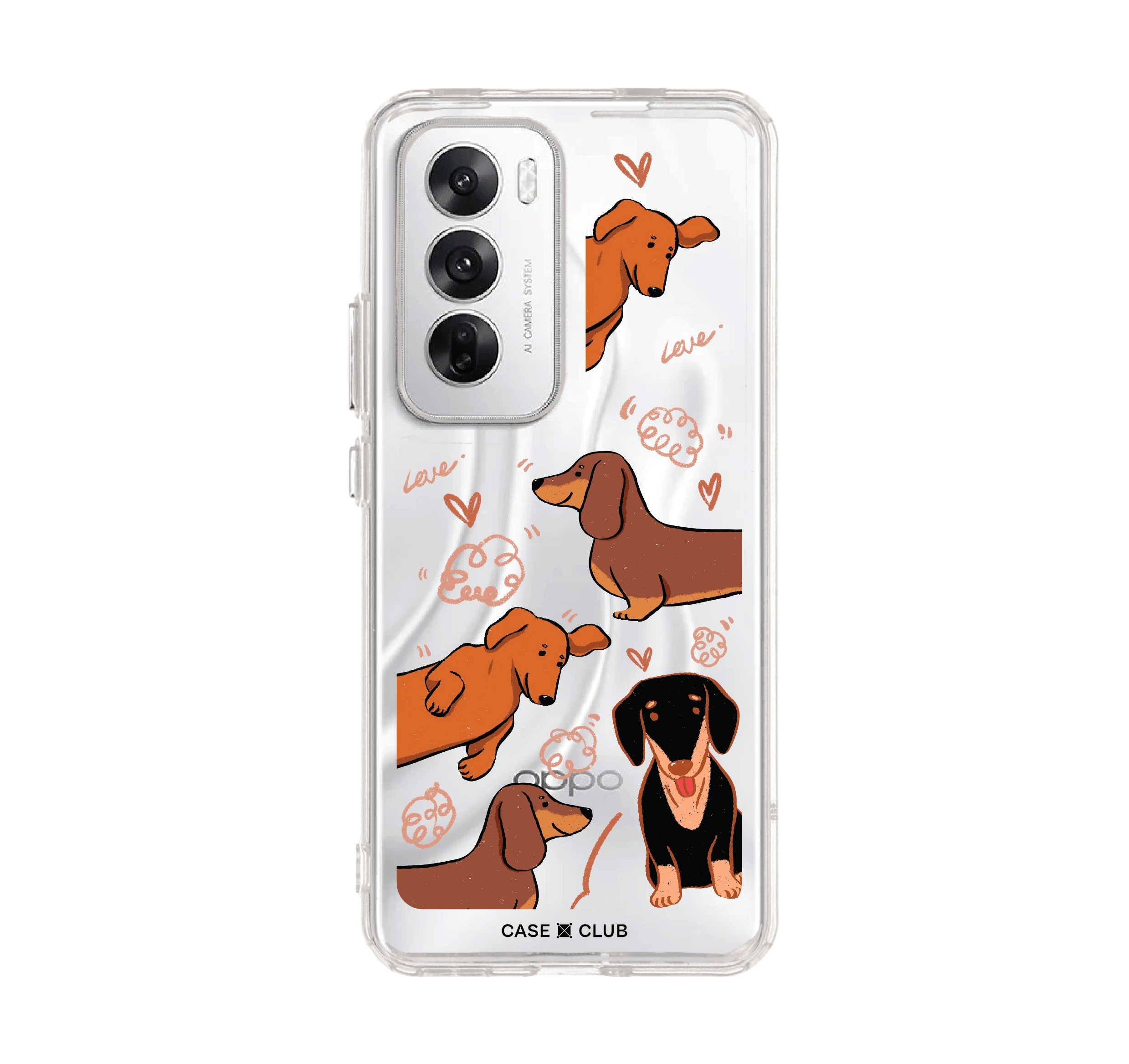 oppo reno 12 clear case brown dachshund pattern