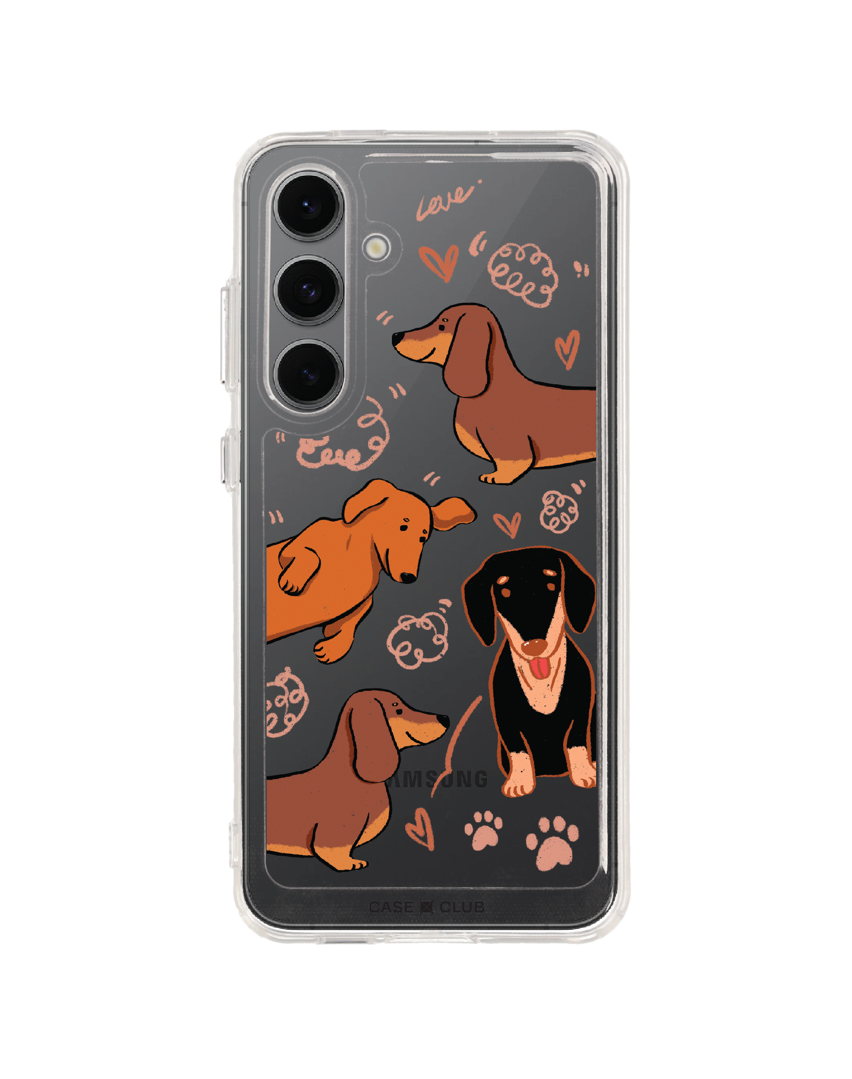 samsung galaxy s24 fe clear case brown dachshund pattern